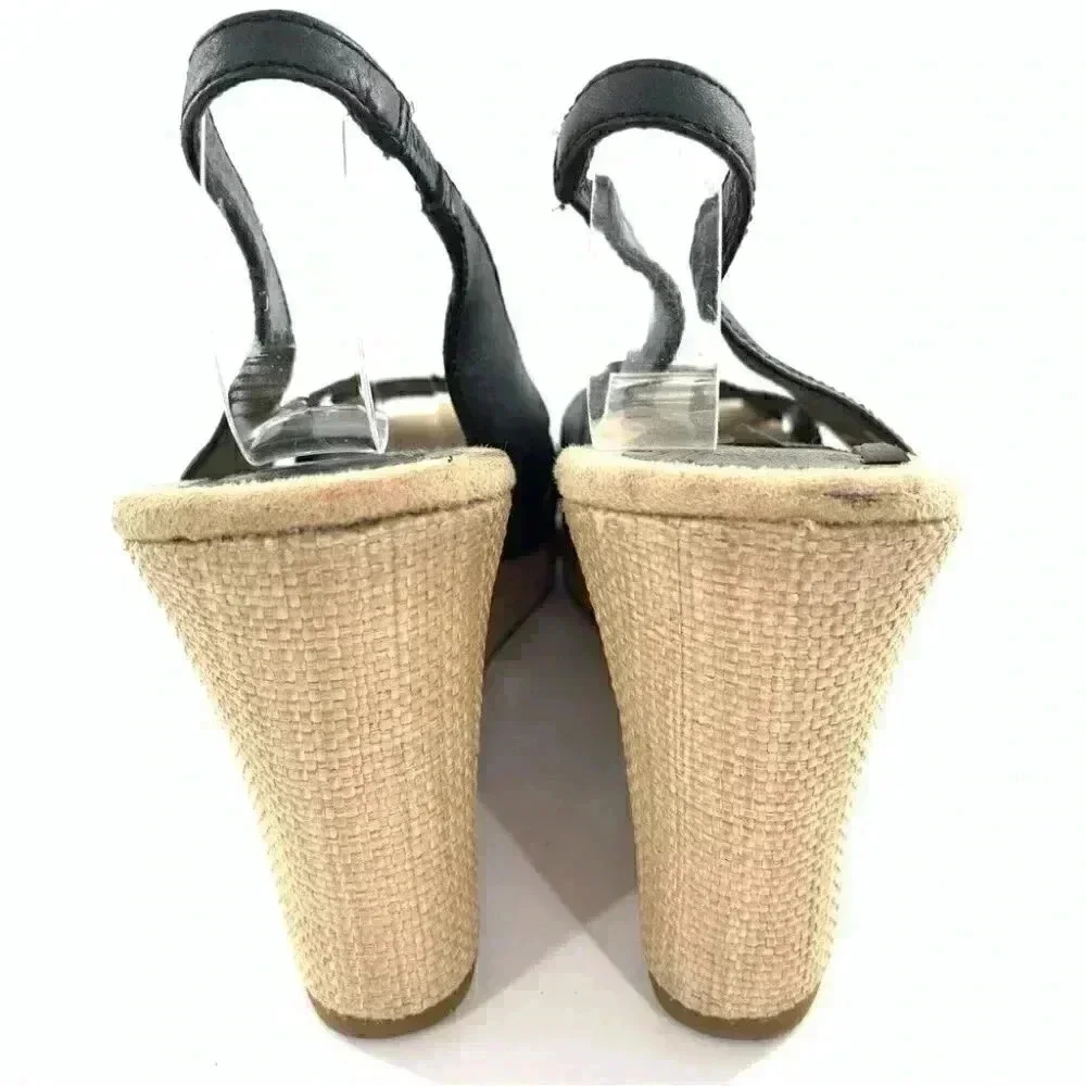 Ann Taylor loft womens sandals size 8 navy blue leather wedge Espadrilles